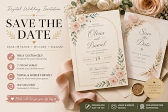 create digital wedding invitation card save the date with custom venue
