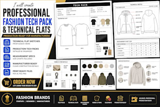 create tech packs and technical sketch flats for techpacks fashion clothing