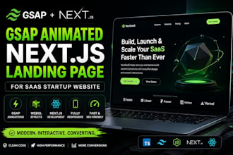 build gsap animated next js landing page for saas startup website with  webgl
