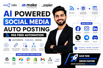 create n8n make com zapier ai social media auto posting RSS feed ai automation