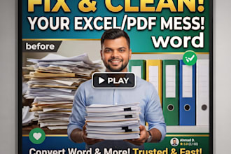 fix, clean, format or convert your excel, PDF or word document