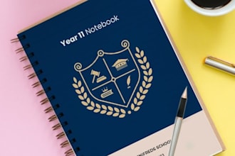 design a custom notebook cover for business, school and brand stationery