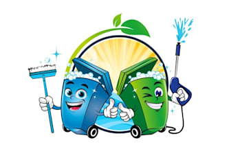 design cartoon trash cleaning soft wash logo
