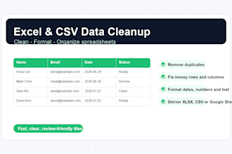 clean and organize excel or CSV data