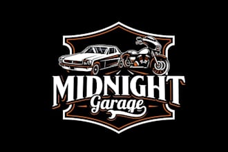 design midnight garage harley davidson rental logo