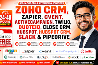 zoho CRM zapier cvent  activecampaign twilio quoteiq close CRM hubspot and slack