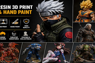 resin 3d print and paint action figures, statue tabletop hand painting anime