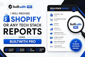 provide shopify or any tech stack reports using builtwith pro