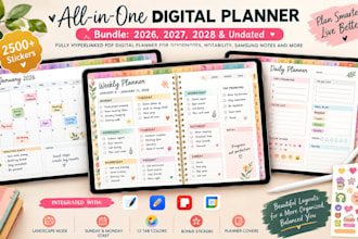 design etsy digital planner, hyperlinked planner, journal, etsy digital product