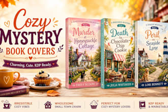 design a cozy mystery book cover with charm and small town