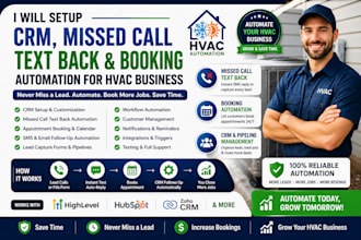 setup CRM, missed call text back and booking automation for hvac business