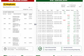 custom PDF bank statement to excel automation for accounting