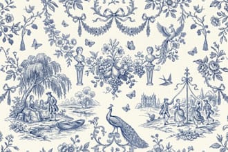 design a custom seamless toile de jouy vintage floral pattern for print