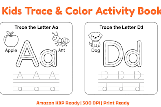 design kids trace and color activity books for amazon KDP