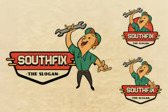do handyman logo with character mascot for construction
