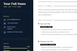 design a professional resume and CV template