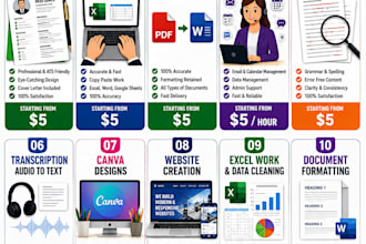 provide professional CV writing, data entry, design, website and virtual