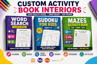 design custom sudoku, word search, crossword, maze and puzzle activity book