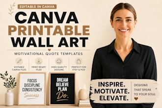 design canva printable wall art and editable motivational quote templates