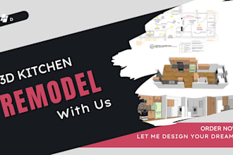 design kitchen remodel with custom cabinets, 3d renderings constructions plans
