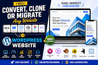 convert wix, webflow, weebly or squarespace to wordpress website in 24hours