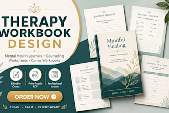 design a therapy workbook, mental health journal and counseling worksheets