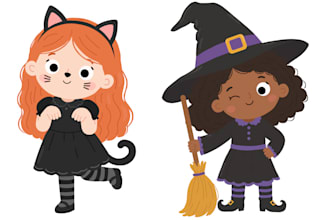 create a cute custom kids character in costume illustration