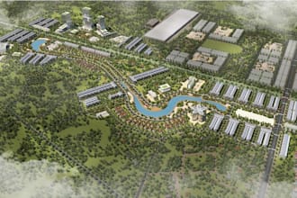 design large scale urban masterplan smart city layout landscape planning render