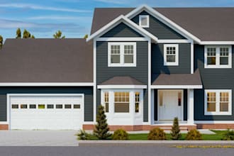 renew 3d farmhouse exterior,single family home, ranch house,country house render