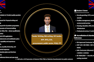 write a professional UK tender, bid, rfp, rfq or itt response