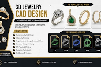 create 3d jewelry cad models for 3d printing, product design and stl files