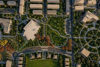 develop aerial landscape rendering, urban residential, educational master plan