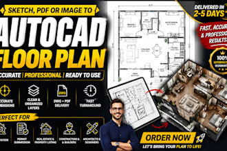 convert PDF, sketch or image to autocad floor plan dwg accurately
