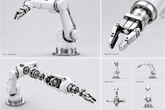 create 3d product design robotic arm mechanical assembly and industrial design