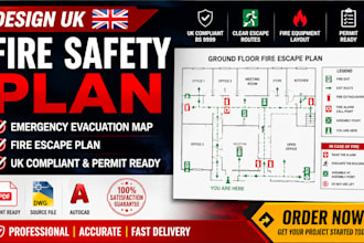 design UK fire safety plan, emergency evacuation map, fire escape plan