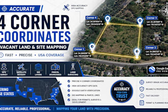 provide accurate 4 corner coordinates for vacant land,site land mapping ca wa tx