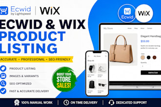 do ecwid product listing, wix product upload, SEO product listing and ecommerce
