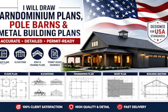 draw barndominium plans, pole barns and metal building plans