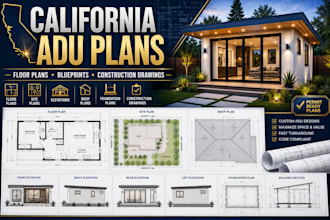 design california adu plans, floor plans, garage plans and construction drawings
