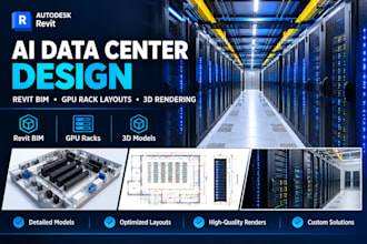 design revit ai data center models and GPU rack layouts with 3d rendering
