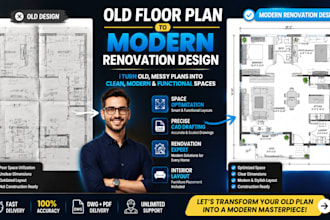 redraw floor plans in autocad for renovation and architectural cad