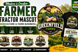 design modern tshirt farmer tractor mascot agriculture farm business logo flyers