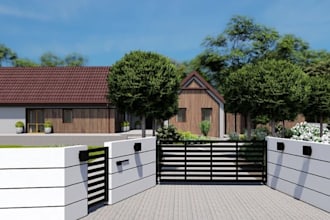 3d buildup propose building on site,barn style house design,vacation home render