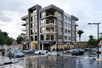 renovate building from proposed plan, commercial complex render, exterior model