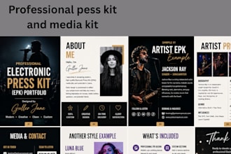 design a professional electronic press kit epk, media kit in canva