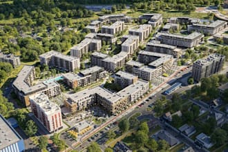 complex apartment site plan,3d cityscape render from google earth link,urban cgi