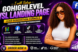 gohighlevel vsl landing page, lead capture funnel, facebook, tiktok integration