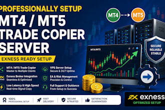 professionally set up a stock forex trading server mt4 mt5 copier exness setup