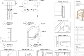 create furniture technical drawings, cabinet shop drawing, and manufacturing cad