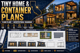 design washington tiny house plans, site plan and architectural floor drawings